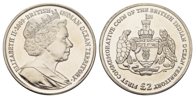 Британские Индийские Океанические территории 2 фунта 2009 герб, первая монета медно-никель   PROOFLIKE  1066-6-13