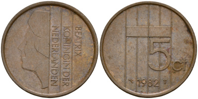 Нидерланды 5 центов 1982 Беатрикс (1980-2013) KM 202 бронза    4187-332
