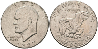 США 1 доллар 1977 D, Эйзенхауэра KM 203 медь плакированная медно-никелем 4368-832
