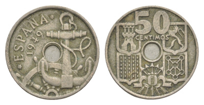 Испания 50 сентимо 1949 (52) Франсиско Франко KM 777 медно-никель 4611-365