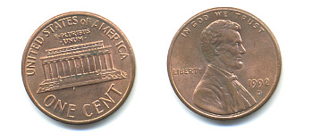 США 1 ЦЕНТ 1992 D, ЛИНКОЛЬН KM 201b цинк плакированный медью 86-258