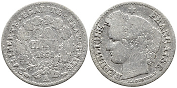 ФРАНЦИЯ 20 САНТИМОВ 1851 A KM 758.1 серебро 4178-129