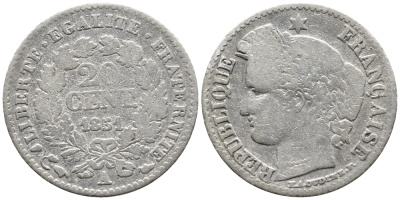 ФРАНЦИЯ 20 САНТИМОВ 1851 A KM 758.1 серебро 4178-129