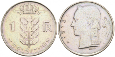 Бельгия 1 франк 1972 Belgique, Бодуэн I (1951-1993) KM 142.1 медно-никель 68-633