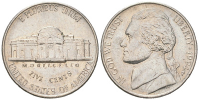 США 5 центов 1994 P, Джефферсон KM A192 медно-никель 192-1052