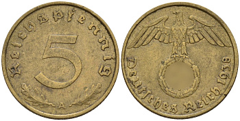 Германия 5 рейхспфеннигов 1938 A KM 91, J. 363 алюминиевая бронза 4151-768