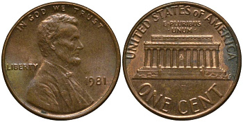 США 1 ЦЕНТ 1981 ЛИНКОЛЬН KM 201 медь цинк 4547-651