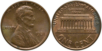 США 1 ЦЕНТ 1981 ЛИНКОЛЬН KM 201 медь цинк 4547-651