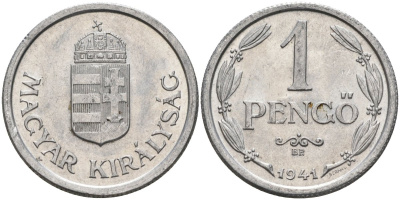 Венгрия 1 пенге 1941 ВР, регентство (1926-1945) KM 521 алюминий aUNC 4122-1157
