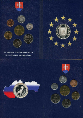 Словакия набор из 7 монет 1995-2004 плюс жетон Европа - Словакия серебро   UNC, PROOF  1181-2-02