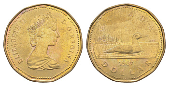 Канада 1 доллар 1987 Елизавета II (1952-2022), утка KM 157 никель плакированный позолоченной бронзой 4637-956