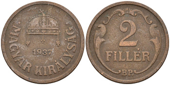 Венгрия 2 филлера 1937 BP KM 506 бронза 4115-1153