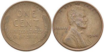 США 1 ЦЕНТ 1944 ЛИНКОЛЬН KM А132 медь цинк 218-918