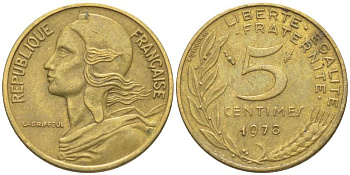 ФРАНЦИЯ 5 САНТИМОВ 1978 ТИП MARIANNE KM 933, LE FRANC 125.14 медь алюминий никель 116-446