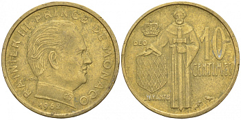 Монако 10 сантимов 1962 Ренье III (1949-2005) KM 142 алюминиевая бронза 73-143