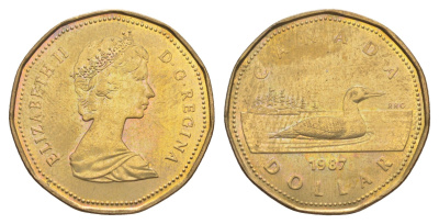 Канада 1 доллар 1987 Елизавета II (1952-2022), утка KM 157 никель плакированный алюминиевой бронзой 4637-956