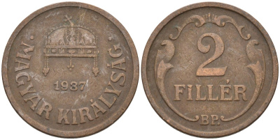 Венгрия 2 филлера 1937 BP KM 506 бронза 4115-1153