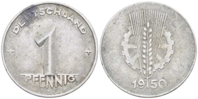 ГДР 1 ПФЕННИГ 1950 E KM 1 алюминий 211-646