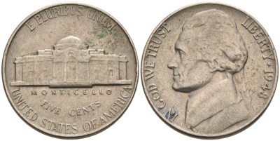 США 5 центов 1948 Джефферсон KM А192 медно-никель 92-957
