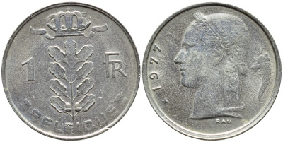 Бельгия 1 франк 1977 Belgique, Бодуэн I (1951-1993) KM 142.1 медно-никель 4379-1432