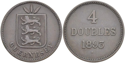 Гернси 4 дабла (дубля) 1893 Н KM 5 бронза 4517-931