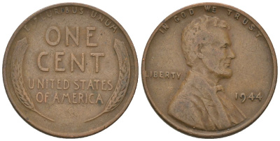 США 1 цент 1944 Линкольн KM A132 латунь 4567-666