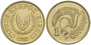 КИПР 1 ЦЕНТ 1992 ПТИЧКА KM 50 никель латунь 4364-3632