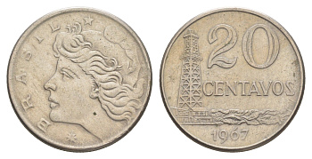 Бразилия 20 сентаво 1967 KM 579.1 медно-никель 4595-714