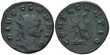 Римская Империя антониниан 270 Клавдий II Готский, посмертная чеканка, DIVO CLAVDIO, бюст императора / CONSECRATIO, орел, Рим RIC 266 биллон 1073-25-45