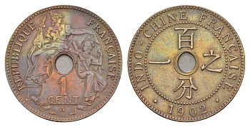 Французский Индокитай 1 сантим (цент) 1902 A KM 8 бронза 1526-1123