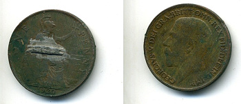 Великобритания 1 пенни 1920 Георг V (1910-1936) KM 810, Spink 4051 бронза 84-113