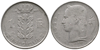 Бельгия 1 франк 1959 Belgique KM 142.1 медно-никель 259-757