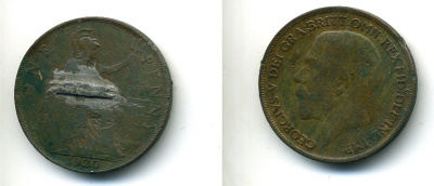 Великобритания 1 пенни 1920 Георг V (1910-1936) KM 810, Spink 4051 бронза 84-113