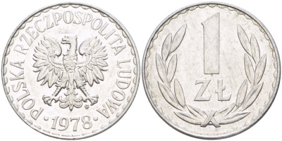 ПОЛЬША 1 ЗЛОТЫЙ 1978 MW KM 49.1, Parchimowicz 213p алюминий 216-832
