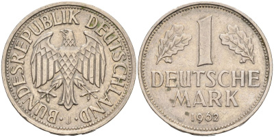 ФРГ 1 марка 1962 J KM 110 медно-никель 4126-542