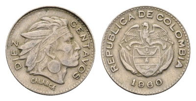 Колумбия 10 сентаво 1960 KM 212 медно-никель 4679-143