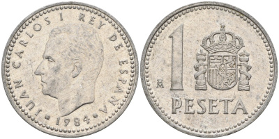 Испания 1 песета 1984 Хуан Карлос I (1975-2014) KM 821 алюминий 4155-456