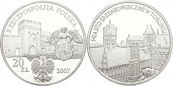 Польша 20 злотых 2007 MW, средневековое место в Торуне (TORUNIO) KM 579 серебро PROOF 1091-2-31