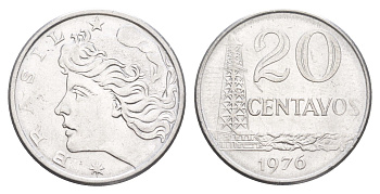 Бразилия 20 сентаво 1976 KM 579.1a нержавеющая сталь UNC 4642-1046