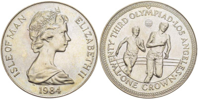 Остров Мэн 1 крона 1984 XXIII летние Олимпийские игры в Лос-Анджелесе 1984 года, бег KM 118 медно-никель UNC 4527-331