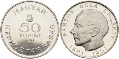 Венгрия 50 форинтов 1961 80 лет со дня рождения Бела Барток KM 561 серебро PROOF 00-000-00