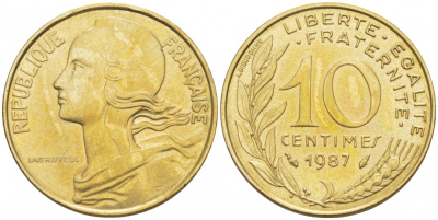 ФРАНЦИЯ 10 САНТИМОВ 1987 ТИП MARIANNE KM 929 медь алюминий никель 112-1025