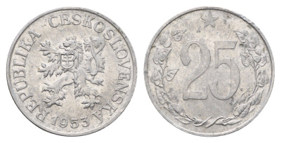Чехословакия 25 геллеров 1953 KM 39 алюминий 3336-955