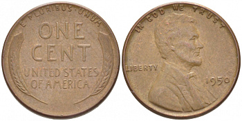 США 1 ЦЕНТ 1950 ЛИНКОЛЬН KM А132 медь цинк 3309-239