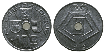 БЕЛЬГИЯ 10 САНТИМОВ 1946 BELGIE - BELGIQUE KM 126 цинк aUNC 261-1357
