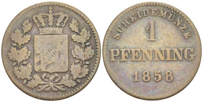 Бавария 1 пфенниг 1858 Максимилиан II (1848-1864) КМ 471 медь 201-245