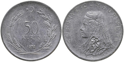 Турция 50 курушей 1972 Анатолийская невеста KM 899 нержавеющая сталь 4541-754