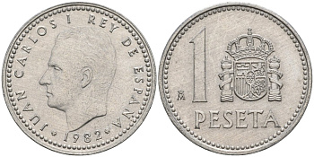 Испания 1 песета 1982 M, Хуан Карлос I (1975-2014) KM 821 алюминий 4391-224