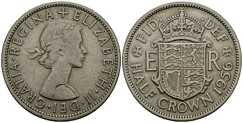 Великобритания 1/2 кроны 1956 Елизавета II (1952-2022) KM 907, Spink 4145 медно-никель 4125-525