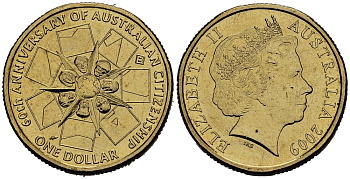 Австралия 1 доллар 2008 60 лет закону о гражданстве KM 1087 алюминиевая бронза UNC M94-14